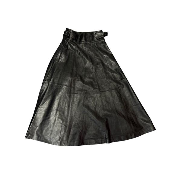 NWT Sezane Yasmine Black Leather Midi A Line Skirt sz 4 US high rise - Picture 6 of 12